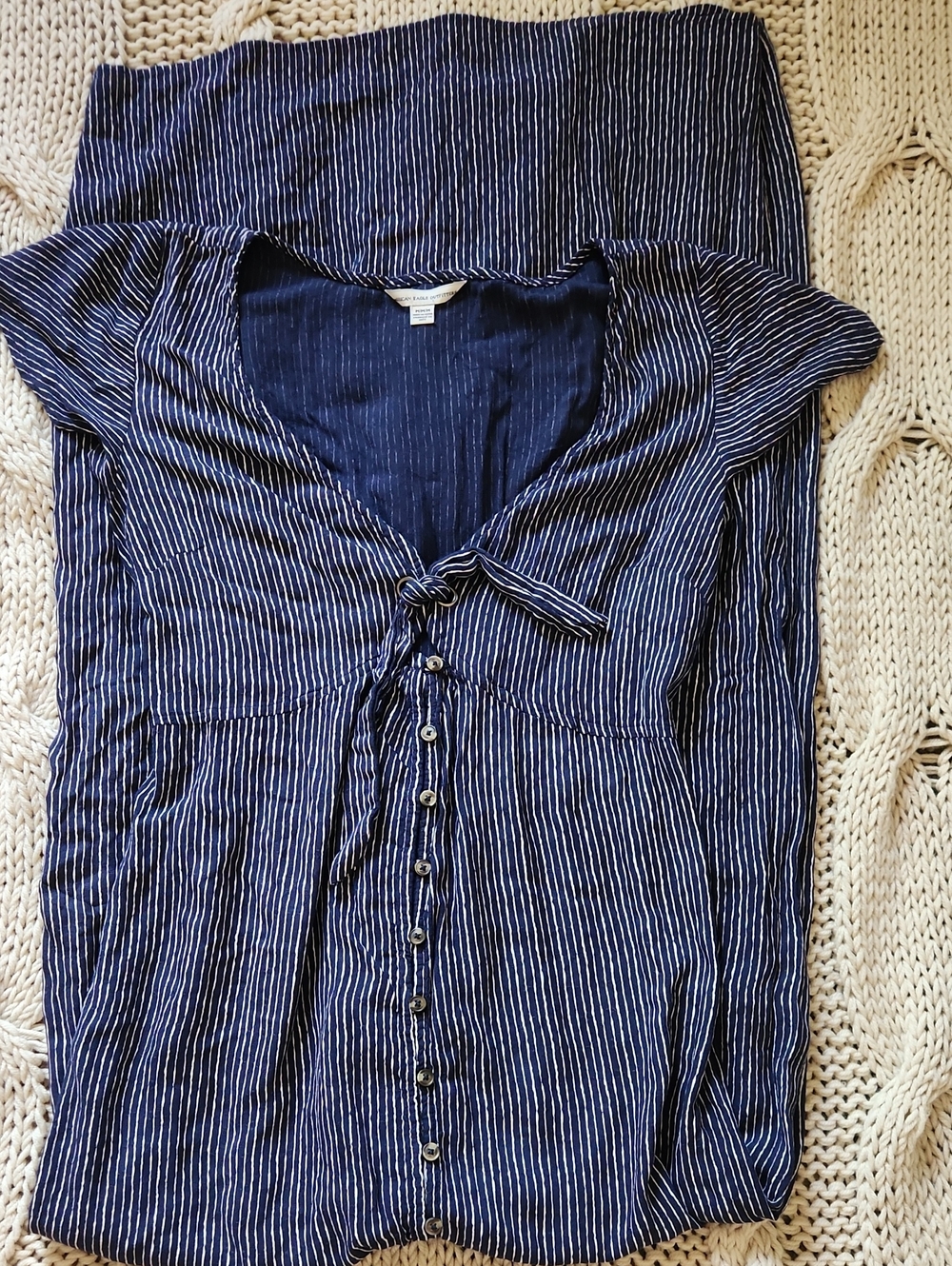 American Eagle Navy Blue stripe Button Front Dress Summer Dress Size M